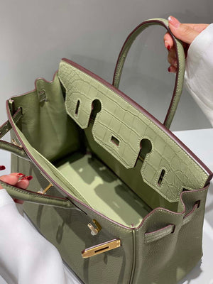 Hermes Birkin Tote Bag Togo Leather With High Gloss Nile Crocodile Emerald H28818 - Default Title - View 9
