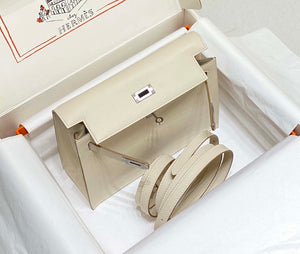 Hermes Evercolor Kelly Danse II 22cm Leather Crossbody Bag H20367 White Silver - Default Title - View 3