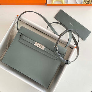 Hermes Evercolor Kelly Danse II 22cm Leather Crossbody Bag H20369 Gray Silver - Default Title - View 5