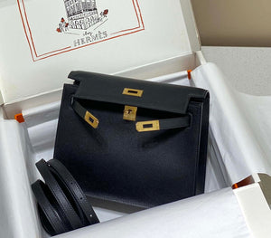 Hermes Evercolor Kelly Danse II 22cm Leather Crossbody Bag H20370 Black - Default Title - View 3
