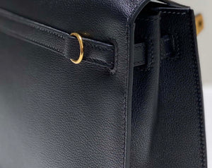 Hermes Evercolor Kelly Danse II 22cm Leather Crossbody Bag H20370 Black - Default Title - View 6