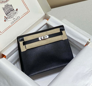 Hermes Evercolor Kelly Danse II 22cm Leather Crossbody Bag H20371 Black Silver - Default Title - View 1