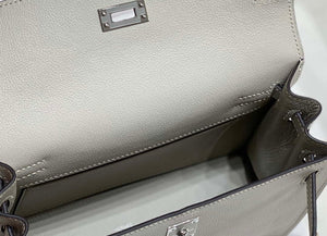 Hermes Evercolor Kelly Danse II 22cm Leather Crossbody Bag H20373 Light Gray Silver - Default Title - View 9