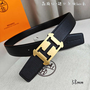 Hermes H077971CAVG085 H belt buckle & Reversible leather strap 38 mm H88022 - Gold / '--Please Select-- - View 3
