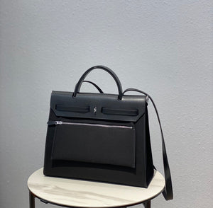 Hermes H082835CKAC Herbag Zip 31 Bag in Black Hunter Leather and Canvas H60028 - Default Title - View 2