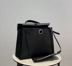 Hermes H082835CKAC Herbag Zip 31 Bag in Black Hunter Leather and Canvas H60028 - Default Title - View 4