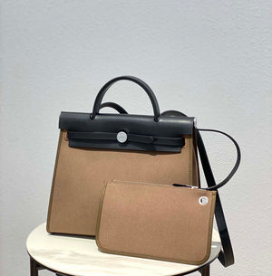 Hermes H082835CKAC Herbag Zip 31 Bag in Black Hunter Leather and Canvas H60031 - Default Title - View 3