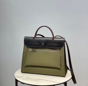 Hermes H082835CKAC Herbag Zip 31 Bag in Black Hunter Leather and Canvas H60032 - Default Title - View 2