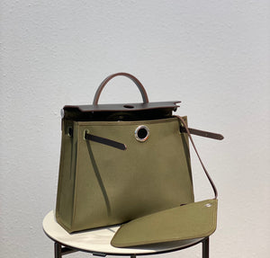 Hermes H082835CKAC Herbag Zip 31 Bag in Black Hunter Leather and Canvas H60032 - Default Title - View 4