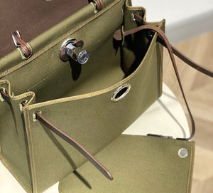 Hermes H082835CKAC Herbag Zip 31 Bag in Black Hunter Leather and Canvas H60032 - Default Title - View 9