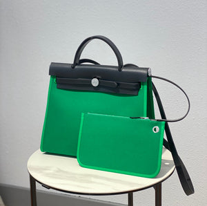 Hermes H082835CKAC Herbag Zip 31 Bag in Black Hunter Leather and Canvas H60034 - Default Title - View 7