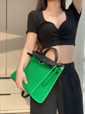 Hermes H082835CKAC Herbag Zip 31 Bag in Black Hunter Leather and Canvas H60034 - Default Title - View 2