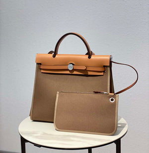 Hermes H082835CKAC Herbag Zip 31 Bag in Black Hunter Leather and Canvas H60036 - Default Title - View 3