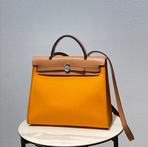 Hermes H082835CKAC Herbag Zip 31 Bag in Black Hunter Leather and Canvas H60037 - Default Title - View 1