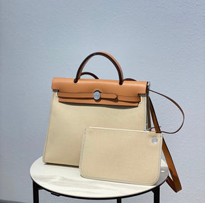 Hermes H082835CKAC Herbag Zip 31 Bag in Black Hunter Leather and Canvas H60038 - Default Title - View 3