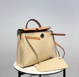 Hermes H082835CKAC Herbag Zip 31 Bag in Black Hunter Leather and Canvas H60038 - Default Title - View 4