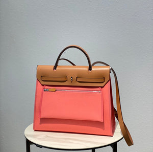 Hermes H082835CKAC Herbag Zip 31 Bag in Black Hunter Leather and Canvas H60041 - Default Title - View 1
