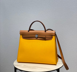 Hermes H082835CKAC Herbag Zip 31 Bag in Black Hunter Leather and Canvas H60042 - Default Title - View 1