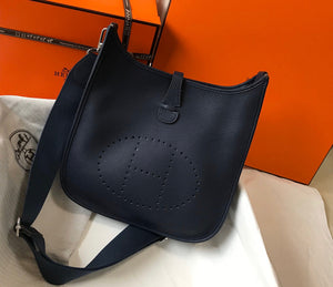 Hermes H083435 Evelyne III 29 Shoulder Bag Silver Hardware Navy Blue - Default Title - View 1