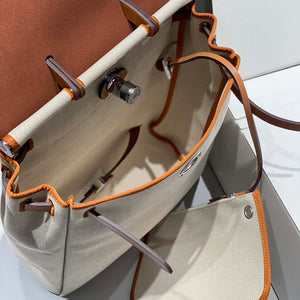 Hermes H084076CKAD A Dos Zip Retourne Herbag Backpack Toile Vache Hunter Ebene H60065 - Default Title - View 9