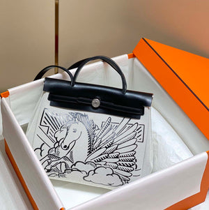 Hermes H084076CKAD Herbag Zip 31 Bag in Black Hunter Leather and Canvas H60046 - Default Title - View 1