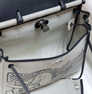 Hermes H084076CKAD Herbag Zip 31 Bag in Black Hunter Leather and Canvas H60046 - Default Title - View 6