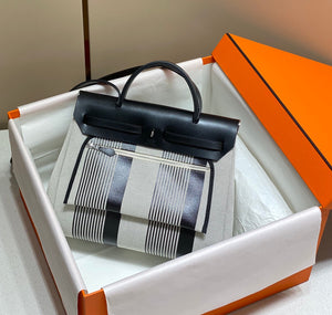Hermes H084076CKAD Herbag Zip 31 Bag in Black Hunter Leather and Canvas H60047 - Default Title - View 2