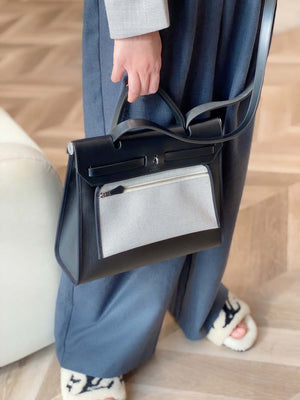 Hermes H084076CKAD Herbag Zip 31 Bag in Black Hunter Leather and Canvas H60058 - Default Title - View 3