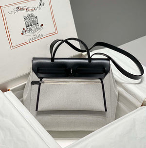 Hermes H084076CKAD Herbag Zip 31 Bag in Black Hunter Leather and Canvas H60062 - Default Title - View 2