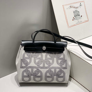 Hermes H084076CKAD Herbag Zip 31 Bag in Black Hunter Leather and Canvas H60062 - Default Title - View 3