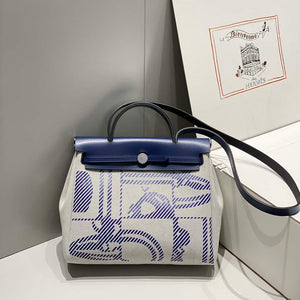 Hermes H084076CKAD Herbag Zip 31 Bag in Blue Hunter Leather and Canvas H60063 - Default Title - View 3