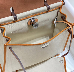 Hermes H084076CKAD Herbag Zip 31 Bag in Brown Hunter Leather and Canvas H60049 - Default Title - View 9