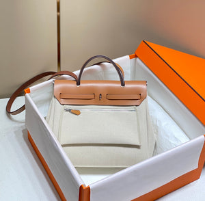 Hermes H084076CKAD Herbag Zip 31 Bag in Brown Hunter Leather and Canvas H60050 - Default Title - View 2