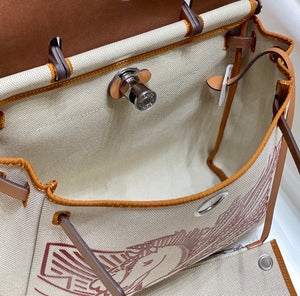 Hermes H084076CKAD Herbag Zip 31 Bag in Brown Hunter Leather and Canvas H60052 - Default Title - View 9