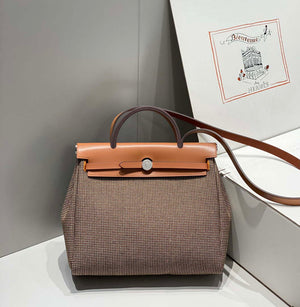 Hermes H084076CKAD Herbag Zip 31 Bag in Brown Hunter Leather and Canvas H60055 - Default Title - View 3