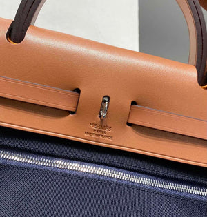 Hermes H084076CKAD Herbag Zip 31 Bag in Brown Hunter Leather and Canvas H60055 - Default Title - View 6