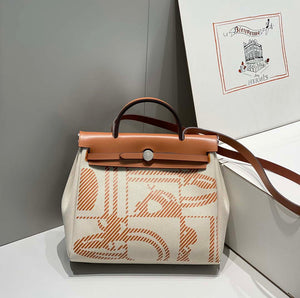 Hermes H084076CKAD Herbag Zip 31 Bag in Brown Hunter Leather and Canvas H60061 - Default Title - View 3