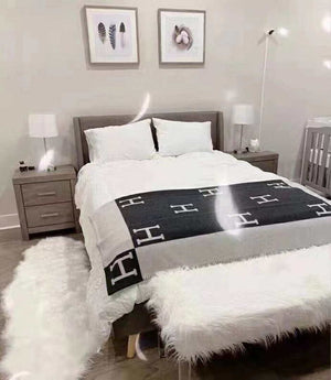 Hermes H102668 Avalon Rocabar Cashmere Blanket 29922 Black and Gray - Default Title - View 5