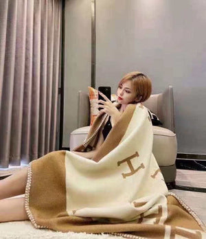 Hermes H102668 Avalon Rocabar Cashmere Blanket 299234 Beige and Brown - Default Title - View 1