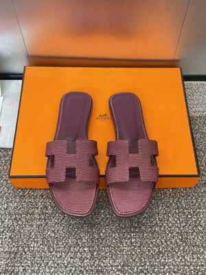Hermes H202272ZvX3360 Women Lizard-patterned calfskin Oran Sandal H33660 - Euro 34=US 3 - View 1