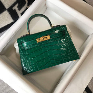 Hermes Kelly Bag Designer Hermes 19CM Shoulder Mini Bag Green 20452 - Default Title - View 2