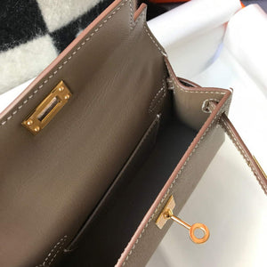 Hermes Kelly Bag Hermes 19CM Epsom Shoulder Mini Bag Dark gray 20461 - Default Title - View 9