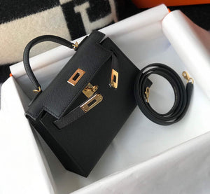Hermes Kelly Bag Hermes 19CM Epsom Shoulder Mini Bag Black Gold buckle 20455 - Default Title - View 5