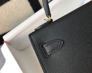 Hermes Kelly Bag Hermes 19CM Epsom Shoulder Mini Bag Black Gold buckle 20455 - Default Title - View 7