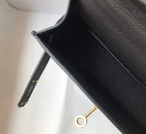 Hermes Kelly Bag Hermes 19CM Epsom Shoulder Mini Bag Black Gold buckle 20455 - Default Title - View 8
