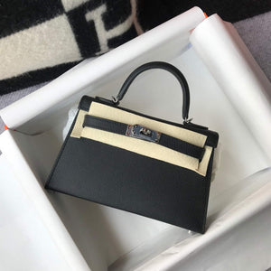 Hermes Kelly Bag Hermes 19CM Epsom Shoulder Mini Bag Black Silver buckle 20456 - Default Title - View 1