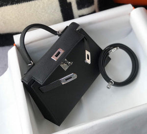 Hermes Kelly Bag Hermes 19CM Epsom Shoulder Mini Bag Black Silver buckle 20456 - Default Title - View 5
