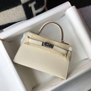 Hermes Kelly Bag Hermes 19CM Epsom Shoulder Mini Bag Beige Silver buckle 20457 - Default Title - View 1