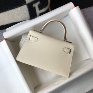 Hermes Kelly Bag Hermes 19CM Epsom Shoulder Mini Bag Beige Silver buckle 20457 - Default Title - View 2