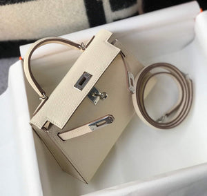 Hermes Kelly Bag Hermes 19CM Epsom Shoulder Mini Bag Beige Silver buckle 20457 - Default Title - View 5